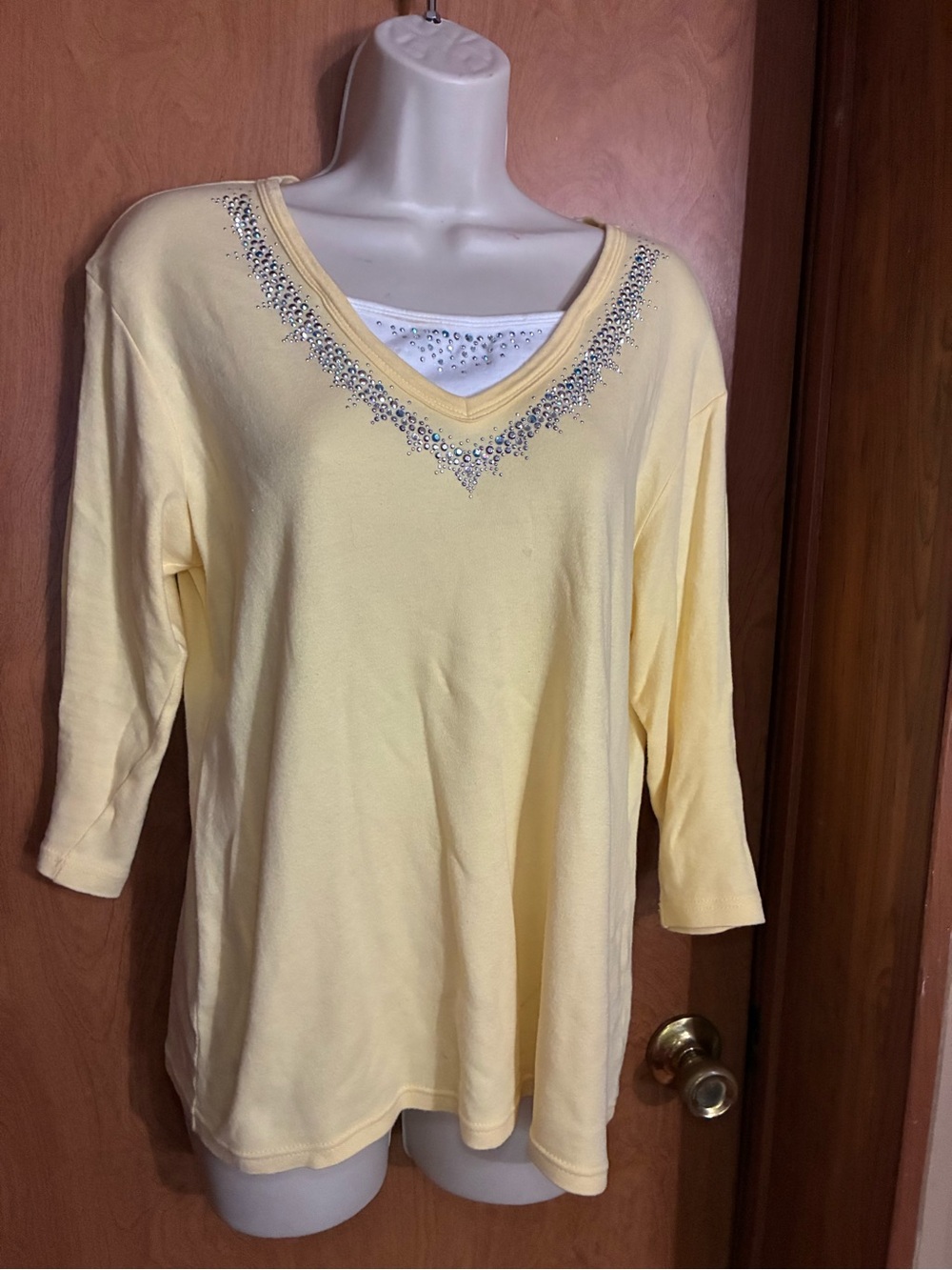 Women’s Yellow V-Neck Embellished Top Medium